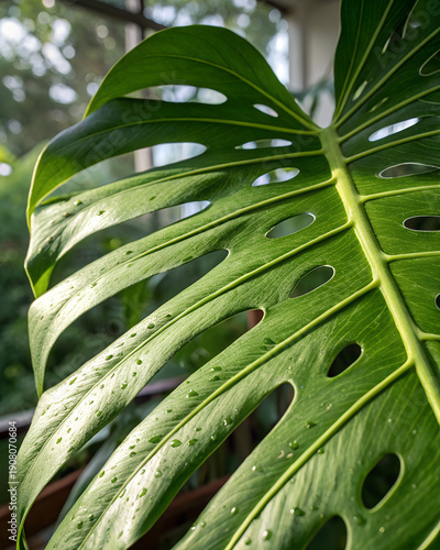 Green Tropical Monstera Leaf Macro Texture