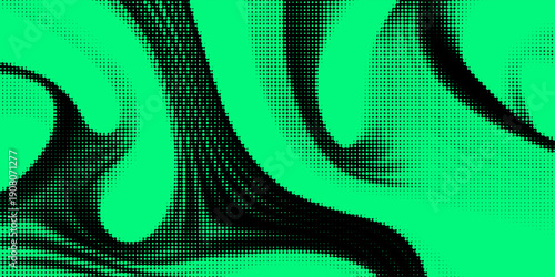 Electric neon waves filling the ether. Shimmering dots forming a pattern of smooth lines, bumps and depressions. Acid vector background for music album.