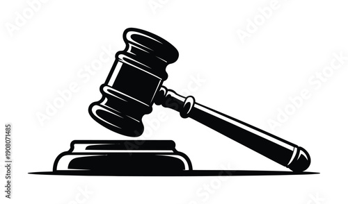 Vector graphic of a gavel resting on a sound block in a simple design