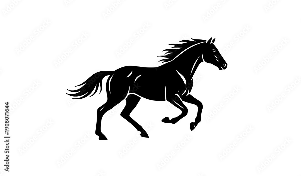 Obraz premium Running Horse Black Silhouette Icon Dynamic Vector Illustration