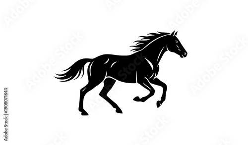 Running Horse Black Silhouette Icon Dynamic Vector Illustration