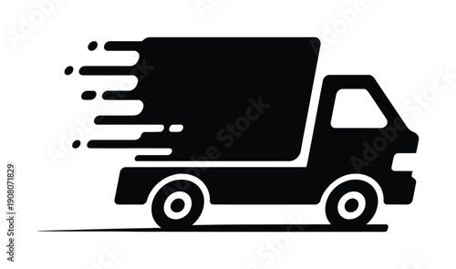 Vector graphic of a delivery truck speeding along with motion lines behind it