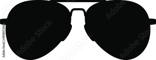 Aviator sunglasses silhouette illustration representing fashion accessory, summer style, eye protection, classic eyewear design, minimalist black and white vector isolated background