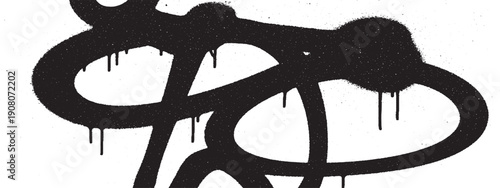 Abstract black graffiti tag with dripping paint on a white background.