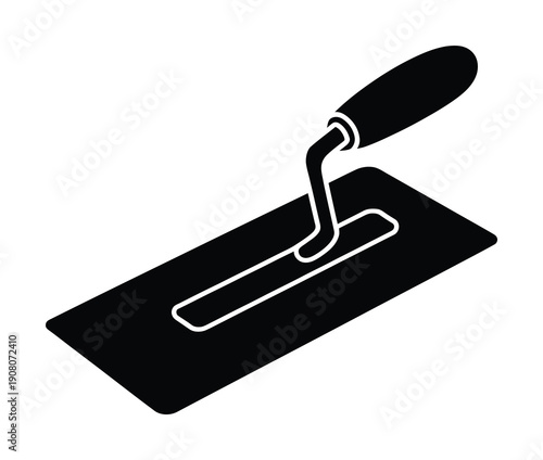 Vector graphic of a trowel with a black handle and white outline on a white background