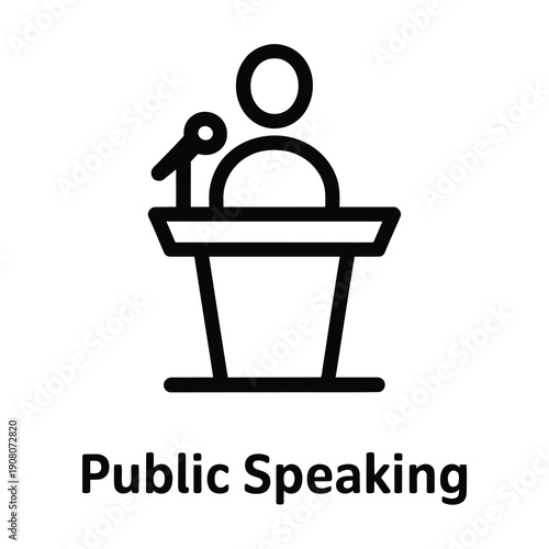 Vector icon of a person giving a public speech from behind a lectern with a microphone