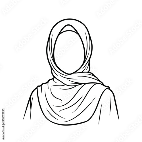 Elegant line drawing of a person wearing a hijab with a headscarf