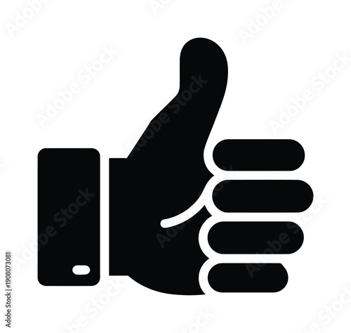 Vector graphic of a black thumbs up icon on a white background