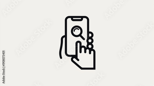 A simple icon representing searching on a smartphone and clicking