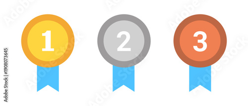 1st 2nd 3rd Place Medals with Ribbon. Vector Illustration for Sports Awards, Quizzes, and Education Apps
