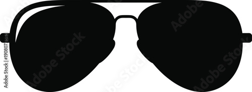 Classic aviator sunglasses silhouette illustration representing modern fashion eyewear, sun protection accessory, stylish summer look, minimalist black and white vector design isolated background