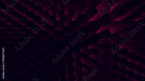Abstract magenta geometric tunnel background with dark dimensional motion graphics creating a seamless loop