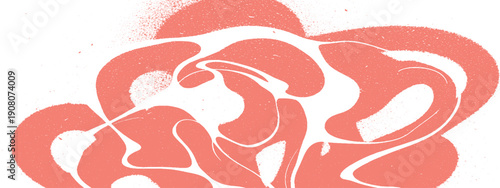 Abstract organic flowing shapes in coral and white modern art background.