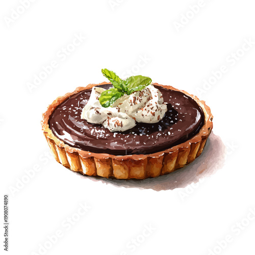 Chocolate Tart watercolor vector illustration, high-quality artwork isolated on a pure white background.