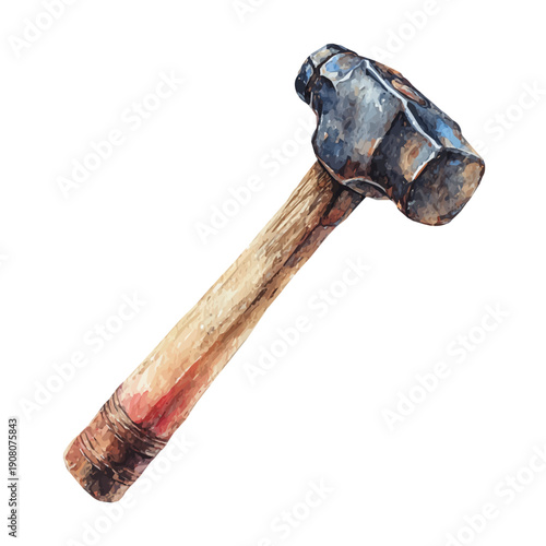 Stylized watercolor Hammer vector, modern artistic illustration with high-quality details on a pure white background.