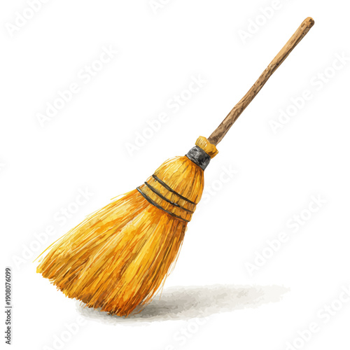 Stylized watercolor Broom vector, modern artistic illustration with high-quality details on a pure white background.