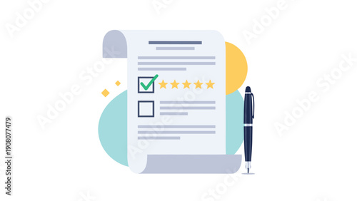 Digital document review on a laptop screen with several checked list items and magnifying glass over the paper.