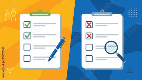 Comparative view of two checklists showing positive results with checkmarks and negative ones with crosses.