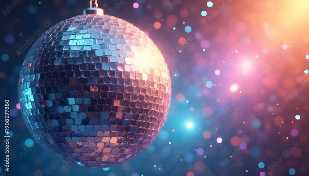 Obraz premium Silver Disco Ball Hanging in Colorful Party Lights