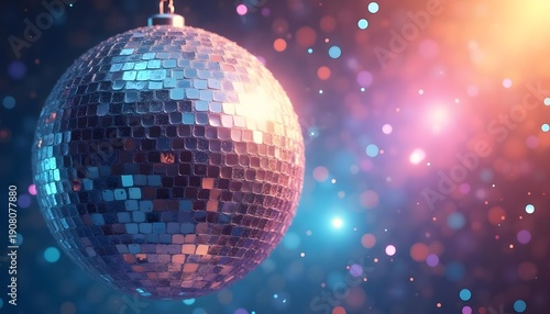 Silver Disco Ball Hanging in Colorful Party Lights