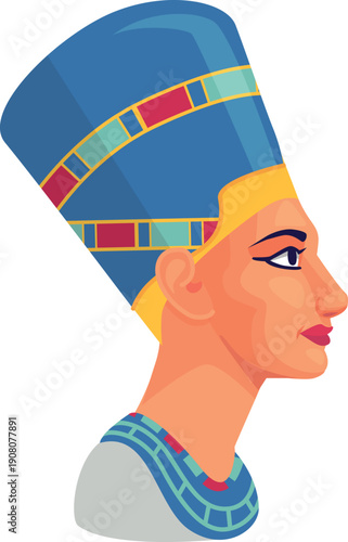Nefertiti cartoon icon. Most beautiful woman profile portrait