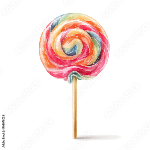 Stylized watercolor Lollipop vector, modern artistic illustration with high-quality details on a pure white background.