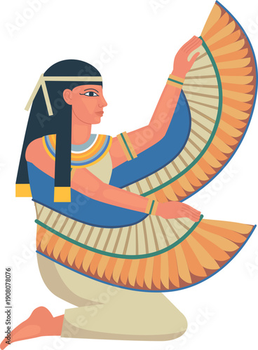 Isis cartoon icon. Egyptian bird goddess with wings