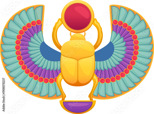Scarab cartoon icon. Egyptian beetle in decorative style