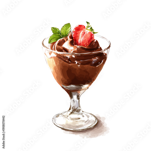 Stylized watercolor Chocolate Mousse vector, modern artistic illustration with high-quality details on a pure white background.