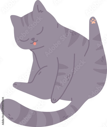 Cleaning cat with licking tongue. Pet grooming icon