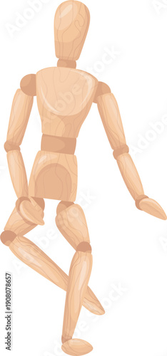 Wooden human figure in dancing pose. Dummy puppet