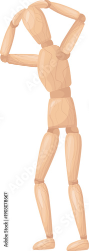 Human figurine hold his head. Wooden mannequin emotion