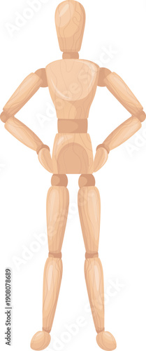 Wooden toy in confident man pose. Action figure doll