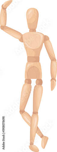 Wooden figurine waving hand. Handmade toy pose