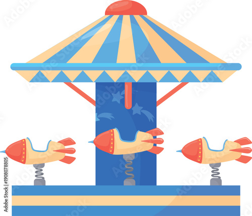 Kid merry-go-round in space ship style. Amusement park ride