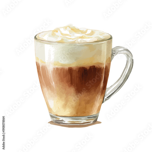 Vanilla Latte watercolor vector, hand-painted style, high-quality illustration isolated on white background.