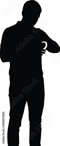 Man standing alone in silhouette against a plain background, thoughtful pose, side view
