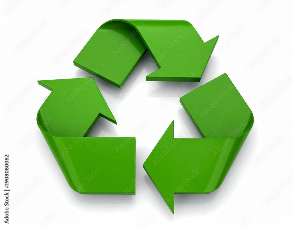 Fototapeta premium Green Recycling Symbol with Leaf Textures on White Background Representing Sustainability Ecology and Waste Reduction
