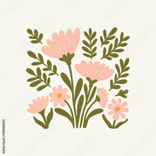 Floral abstract elements. Botanical composition. Modern trendy Matisse minimal style. Floral poster, invite. Vector arrangements for greeting card or invitation design