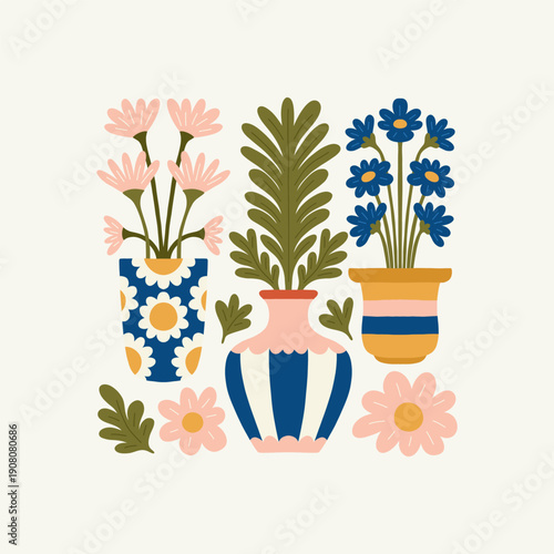 Floral abstract elements. Botanical composition. Modern trendy Matisse minimal style. Floral poster, invite. Vector arrangements for greeting card or invitation design