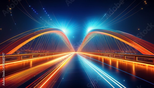 a futuristic bridge design featuring light beams representing innovative architecture and advanced engineering concepts dussehra day with ai integrated