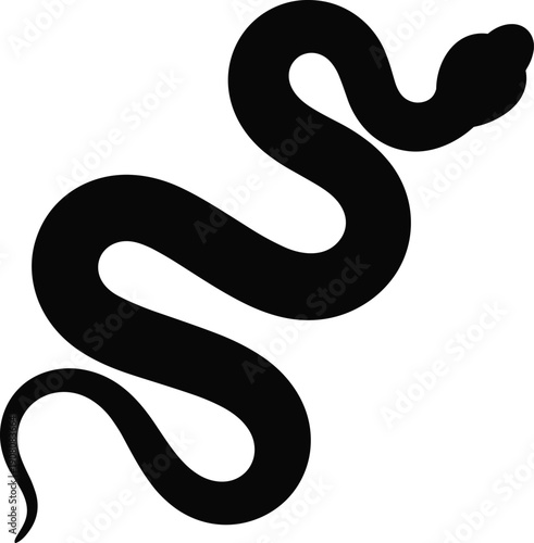 Snake silhouette illustration in black and white, minimalist reptile vector design symbolizing danger, mystery, wildlife, zodiac symbolism, and nature inspired graphic concepts
