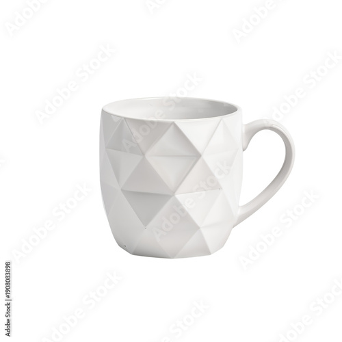 White Ceramic Mug With Diamond Pattern Placed on a White Background for Display