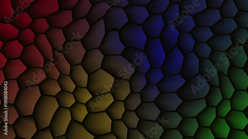 Abstract background texture featuring a gradient of colorful, bumpy, interconnected cells creating a seamless loop