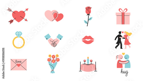 Collection of Valentines Day Icons and Symbols.