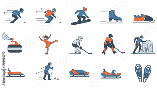 Collection of Winter Sports Icons and Illustrations.