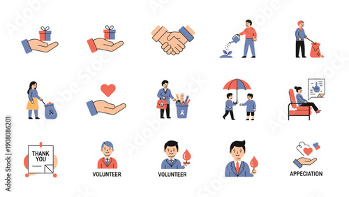 Set of Flat Icons of Charity and Donation.