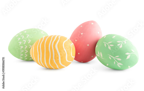 Cuadro en lienzo painted multicolored Easter eggs on a white isolated background