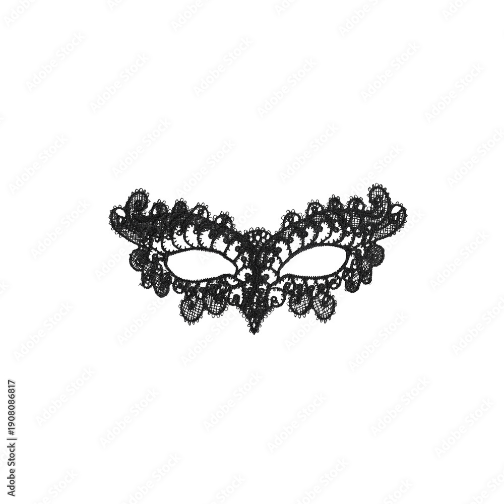 Naklejka premium Isolated Black Female Lace Mask For Carnival Or Mardi Gras Celebration on Transparent Background. Concept Of Masquerade Ball Fashion, Mysterious Party Looks, and Theatrical Costume Styling