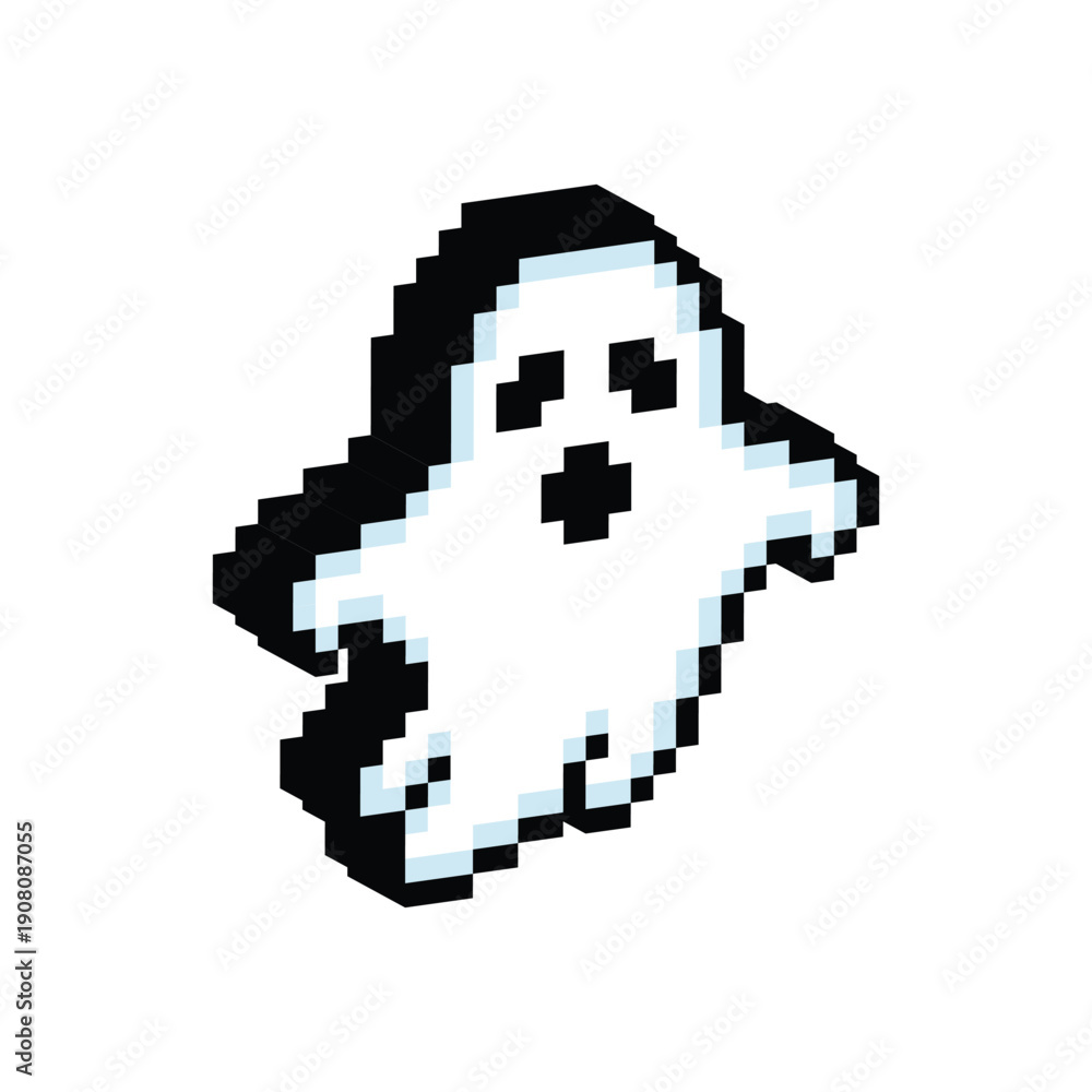Obraz premium 3D isometric pixel art ghost 8 bit vector icon for computer game